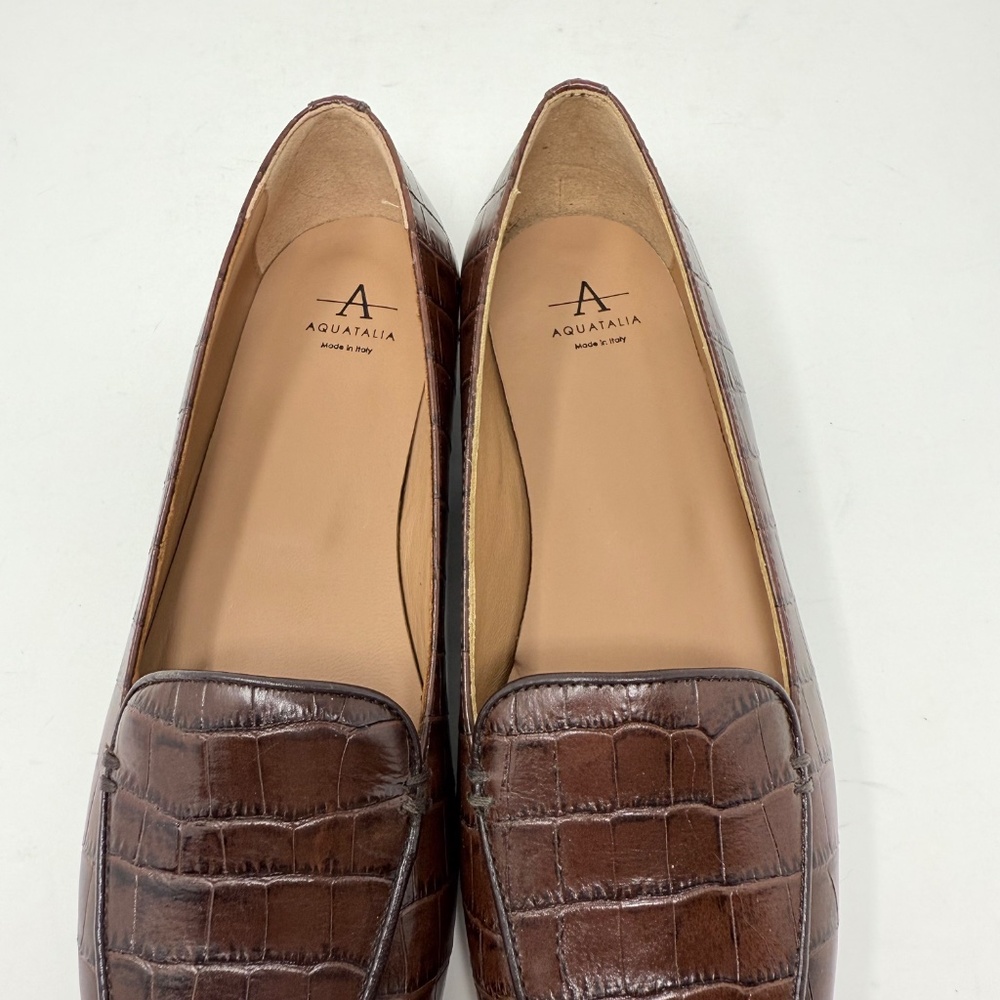 New Aquatalia Judie Luxe Croc Embossed Flat In Brown Sz 7 - Picture 11 of 15